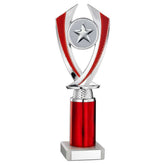 SILVER/RED 'DIAMOND' HOLDER ASSEMBLED ON MARBLE (2" CEN/3" TUBE) - 9.75in